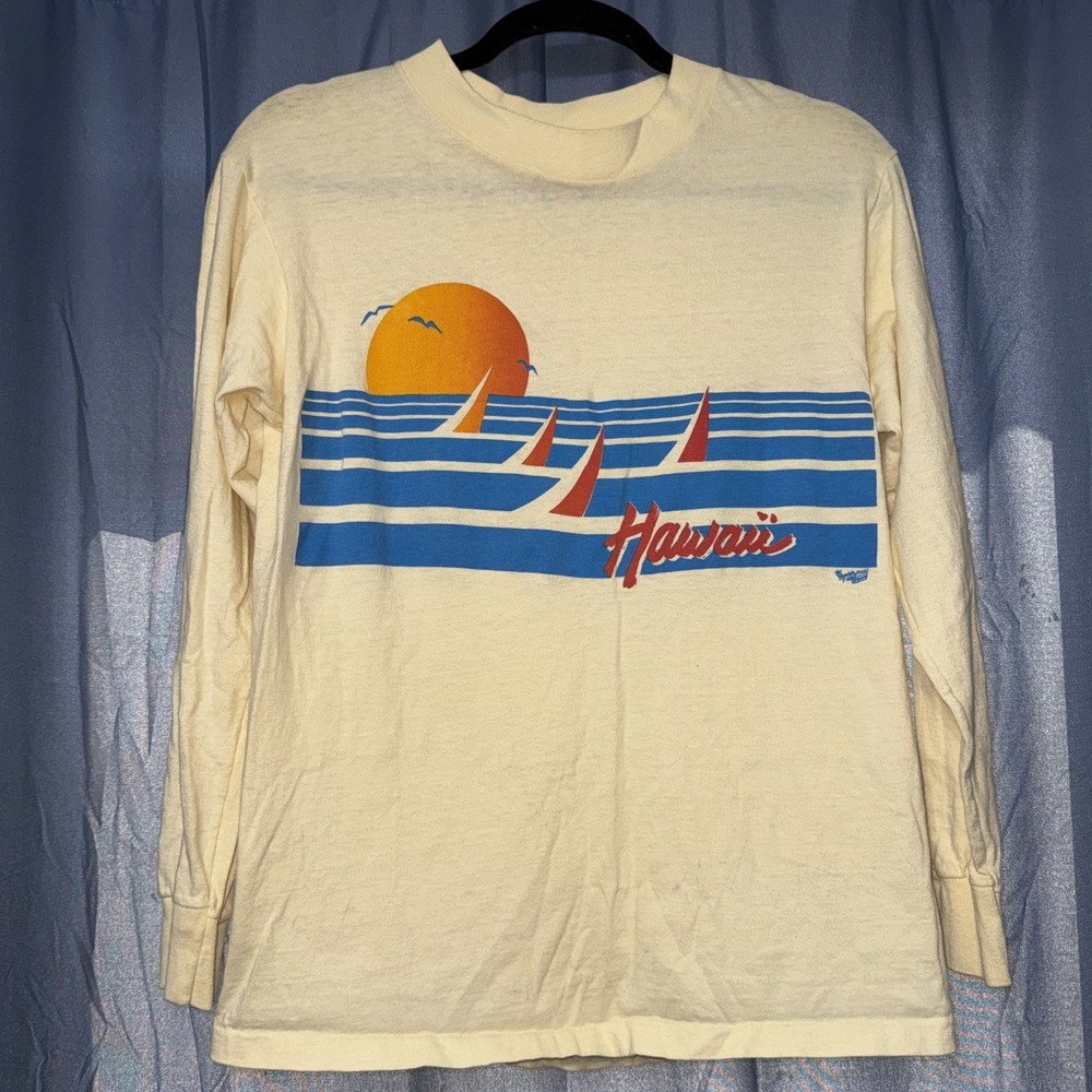 VTG 1980s Hawaii Long Sleeve The Honolulu T-Shirt Co. Sunset Ocean Mens Medium